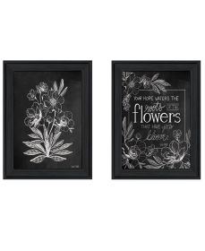 "Vintage Chalkboard Blooms" 2-Piece Vignette by House Fenway, Ready to Hang Framed Print, Black Frame (Color: as Pic)