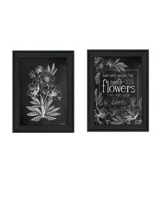 "Vintage Flowers in Bloom" 2-Piece Vignette by HOUSE FENWAY , Ready to Hang Framed Print, Black Frame (Color: as Pic)